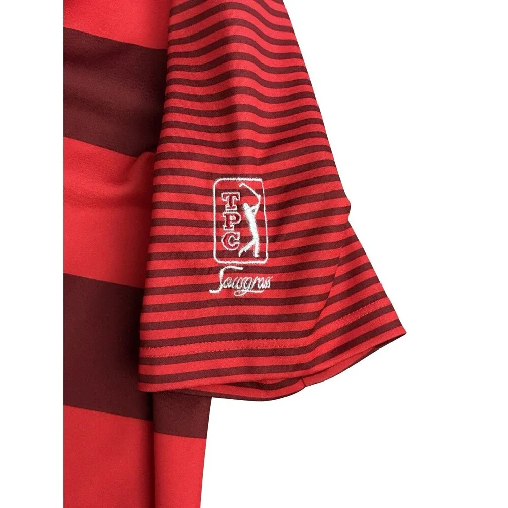 Nike Golf Youth TPG Sawgrass Short Sleeve Polo Size Medium Red Stripes Dri Fit